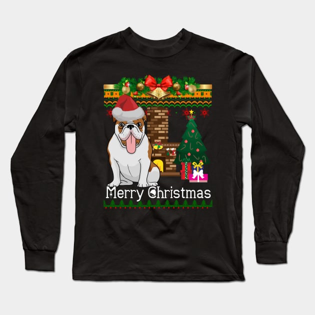 Ugly Christmas Sweater BULLDOG TShirt Funny Dog Long Sleeve T-Shirt by LaurieAndrew